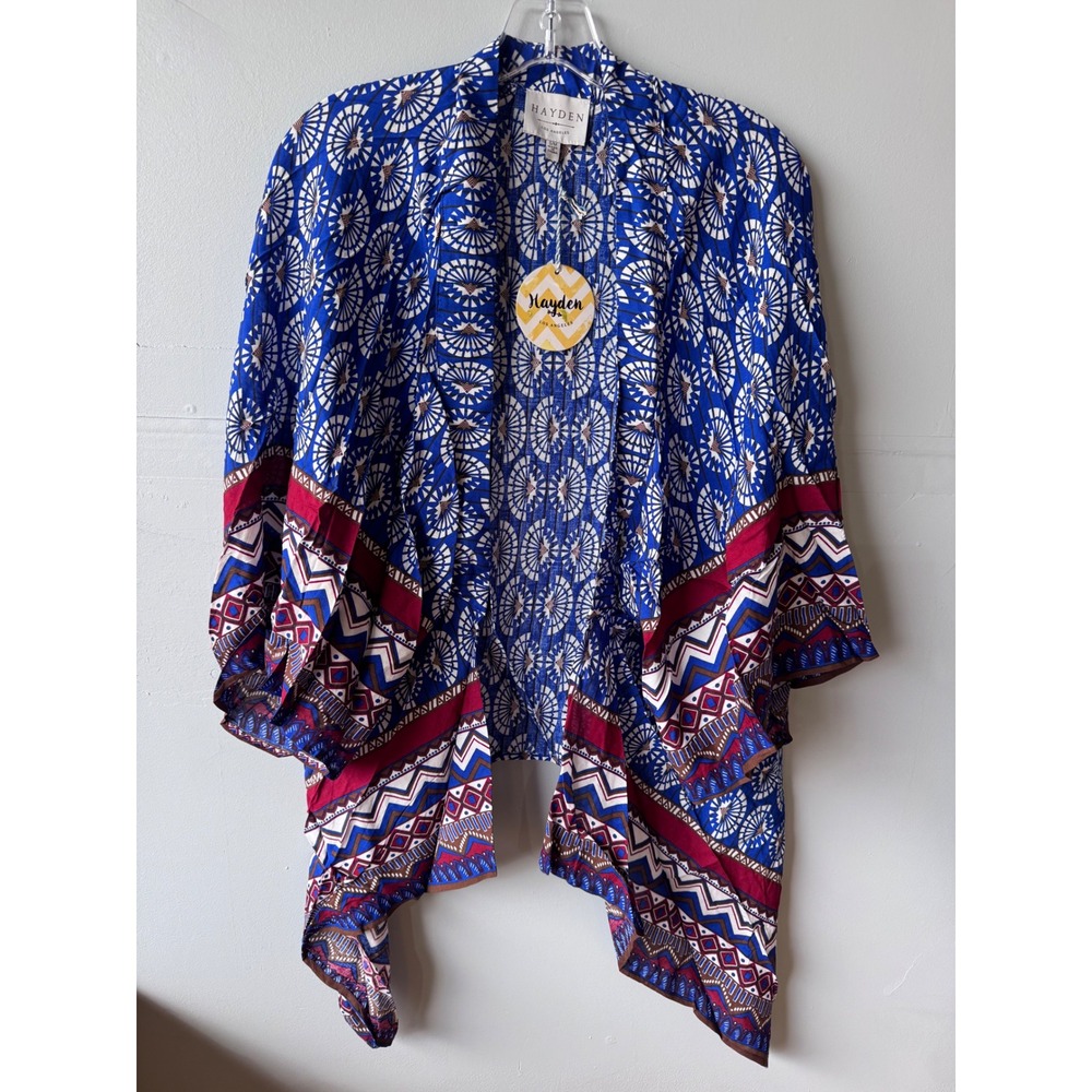 Hayden Los Angeles Blue Geometric Southwestern Kimono Cardigan NWT S/M